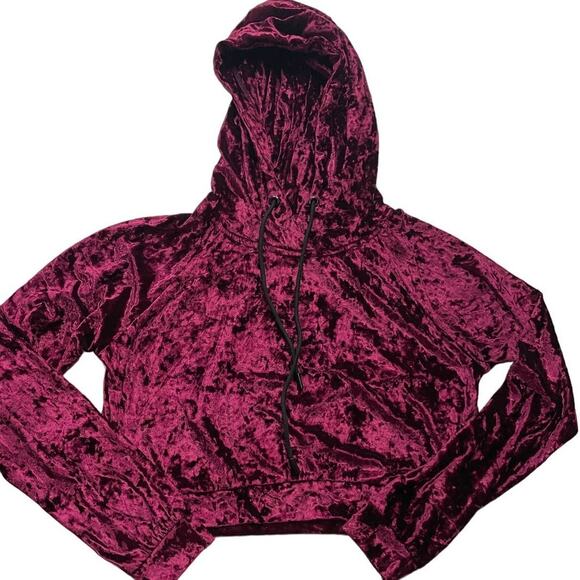 Emma & Sam Hoodie Womens Medium Pink Red Crushed Velvet Cropped Sweater - Picture 2 of 9